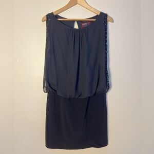 Scarlett Women Black Chiffon Mini Blouson Dress HOCO Embellish Goth sz 12‎ Lined